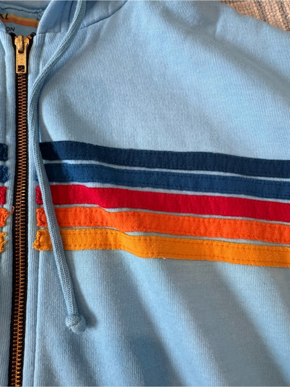 Like new Aviator Nation Light Blue Zip Hoodie with Multi-Stripe Detail - Picture 3 of 9